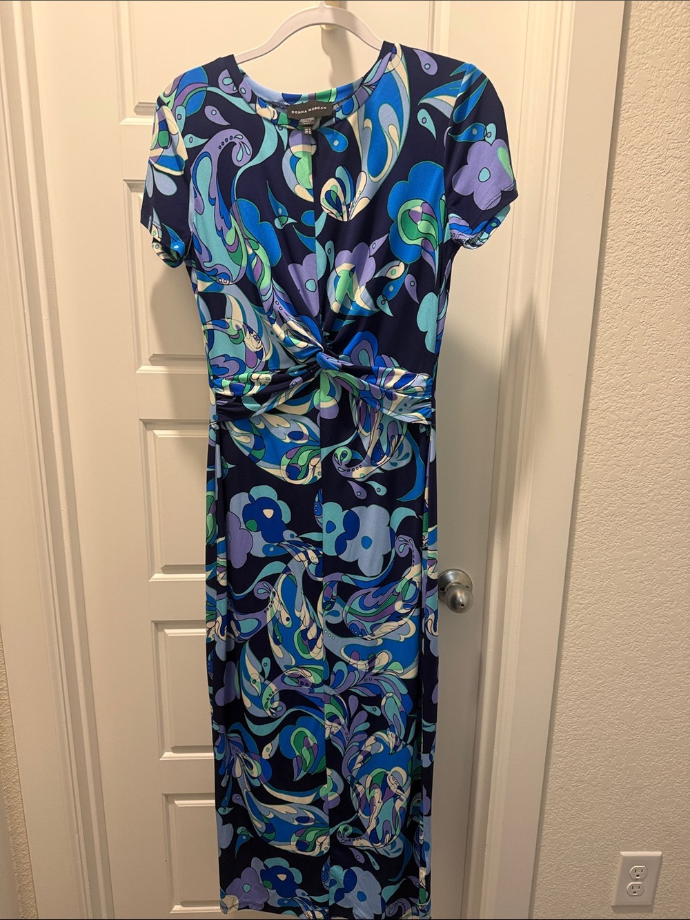 Donna Morgan Navy, Blue & Aqua Twist-Front Maxi Dress